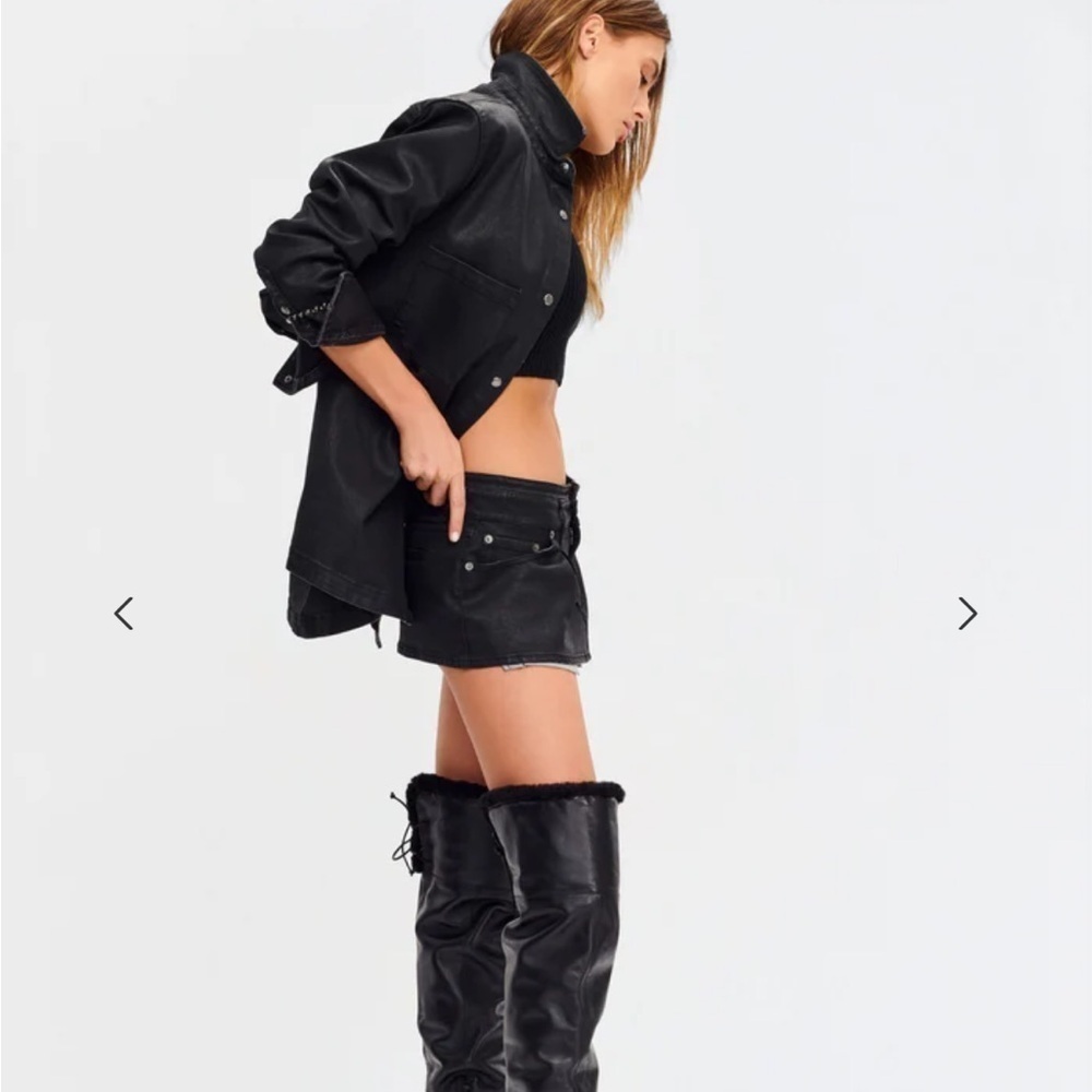 SER.O.YA RILEY WAX COATED BLACK DENIM MINI SKIRT 26 NEW Edgy Grunge Bikercore - Picture 3 of 14